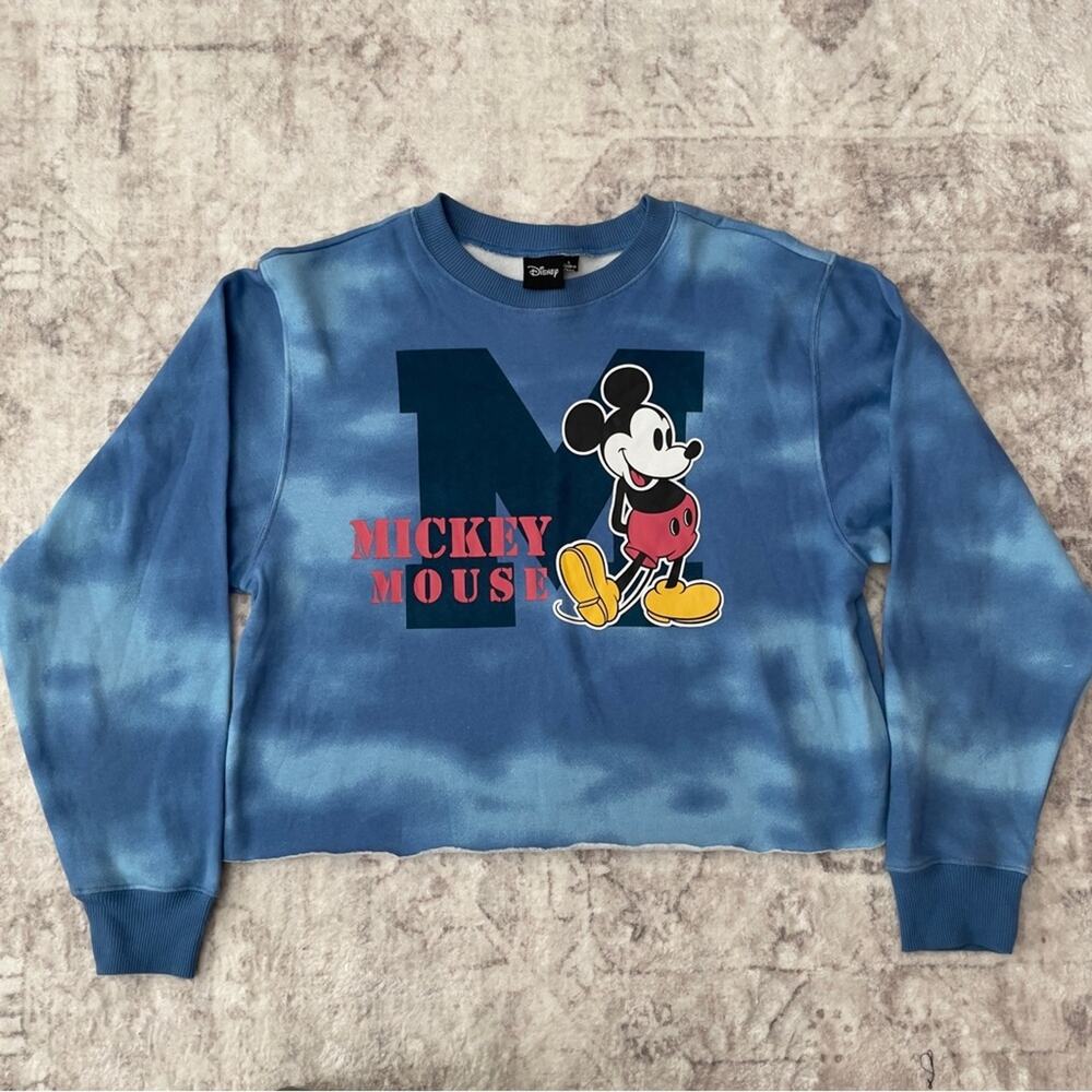 Disney‎ Mickey Mouse Long Sleeve Crop Sweatshirt Blue Tie Dye Large